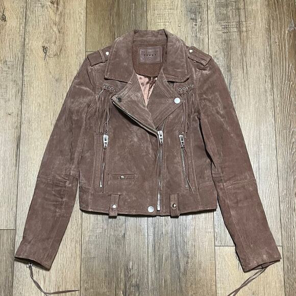 Blank NYC Jackets & Blazers - Blank NYC Coffee Bean 100% Suede Leather Fringe Moto Jacket Xs Hipster Boho